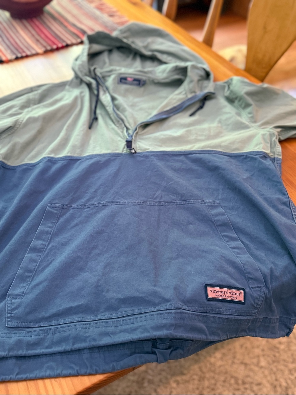 Vineyard Vines Colorblock Pullover Anorak- Sage Green & Navy Blue